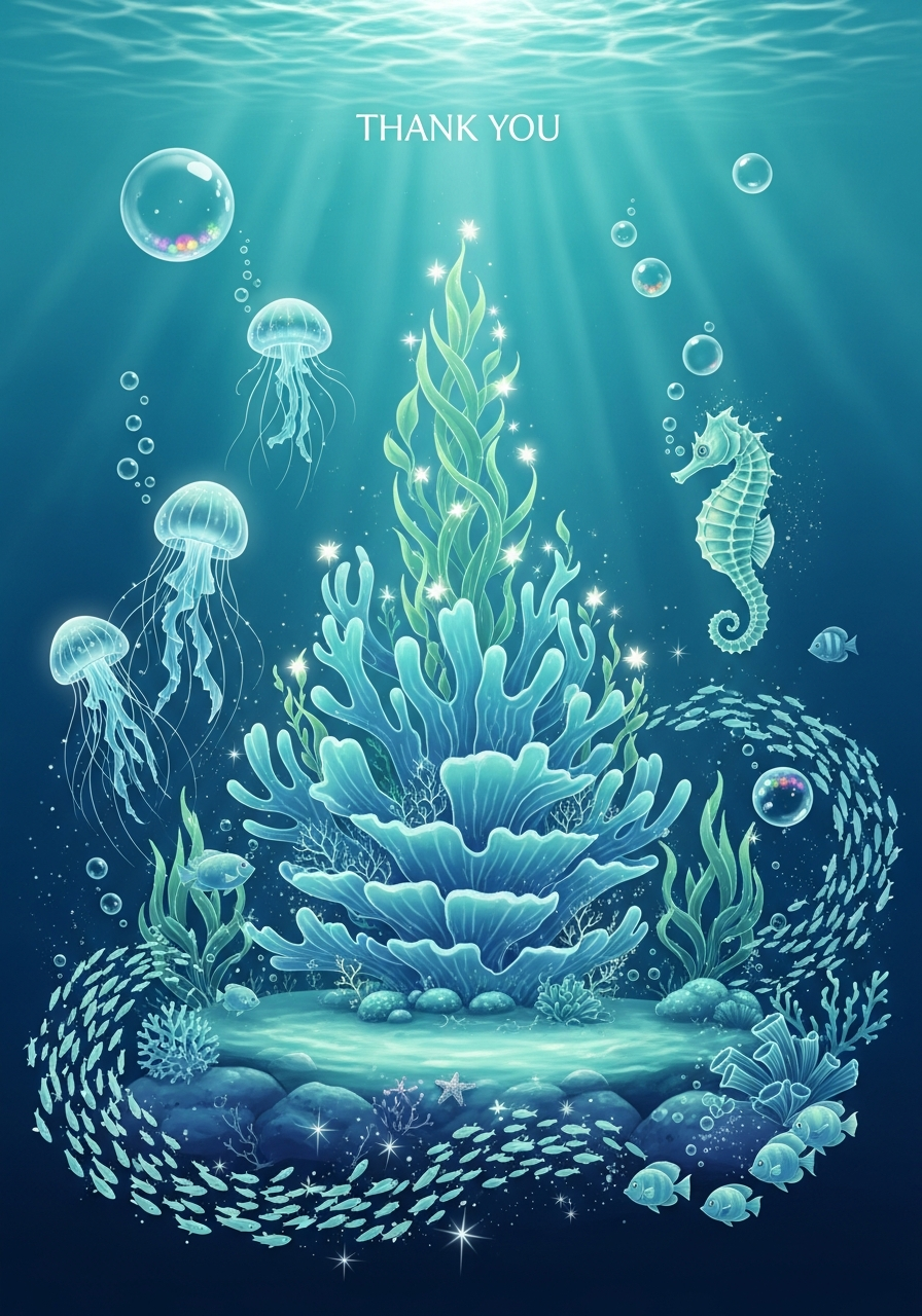 BlueParadise illustrated thank-you card artwork